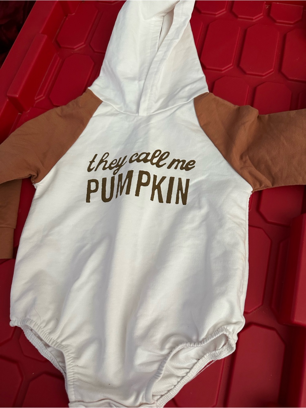 They Call Me Pumpkin Hooded Baby Onesie - White with Brown Sleeves